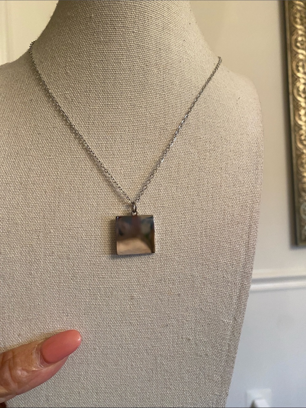 Plunder Polished Silver-Tone Square Pendant Necklace